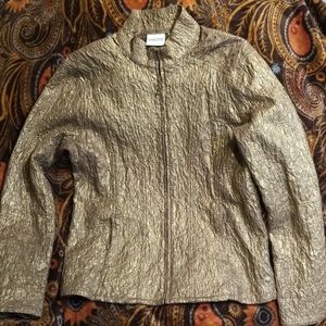 Chico's Gold Metallic Textured Jacket (Size 0)